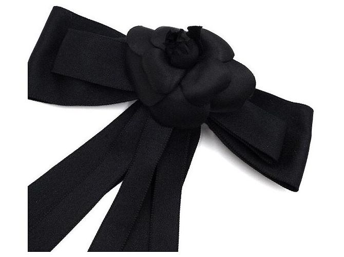 Chanel Fermi capelli con fiocco e camelia nera Nero - vista 3