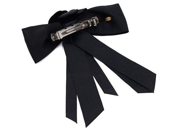 Chanel Fermi capelli con fiocco e camelia nera Nero - vista 4