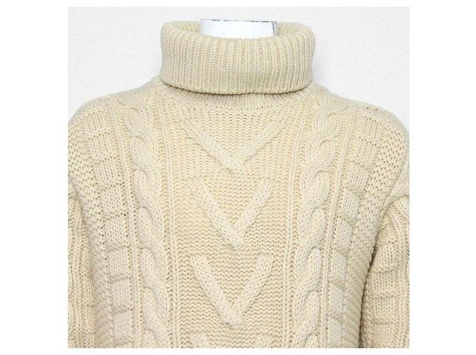 Louis Vuitton Elfenbeinfarbener Rollkragenpullover mit Zopfstrick für Herren Weiß - Ansicht 2