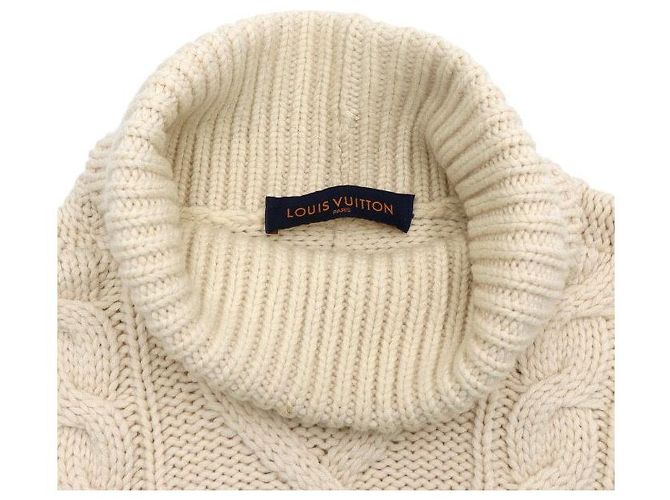 Louis Vuitton Elfenbeinfarbener Rollkragenpullover mit Zopfstrick für Herren Weiß - Ansicht 5