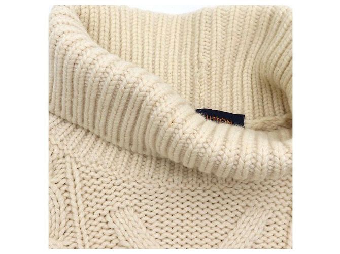 Louis Vuitton Elfenbeinfarbener Rollkragenpullover mit Zopfstrick für Herren Weiß - Ansicht 6