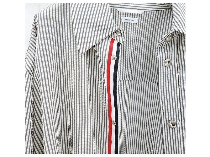 Thom Browne Giacca-camicia in seersucker a righe in lana - vista 4
