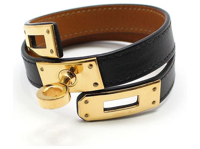 Hermès Pulsera Kelly de doble correa chapada en oro Castaño - vista 3