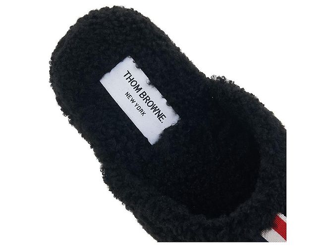 Thom Browne Pantofole in shearling da uomo con etichetta logo Nero - vista 7