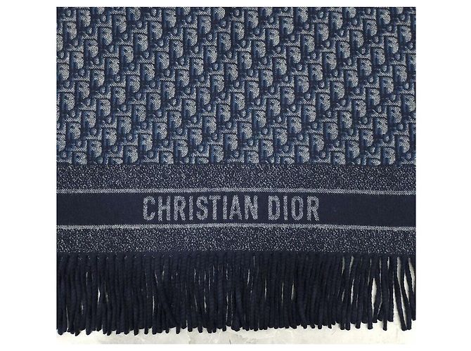 Dior Nuova Coperta in Cashmere Oblique Navy Blu - vista 2