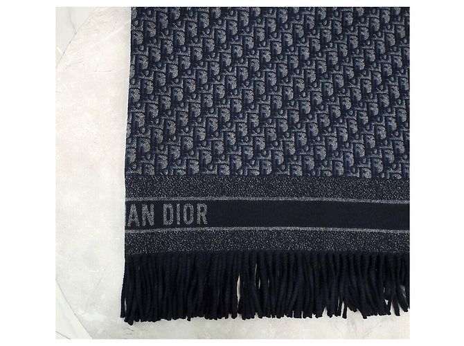 Dior Nuova Coperta in Cashmere Oblique Navy Blu - vista 3