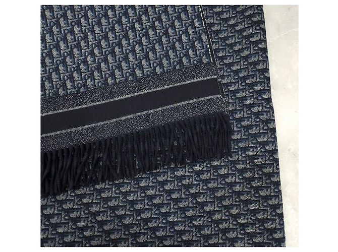 Dior Nuova Coperta in Cashmere Oblique Navy Blu - vista 4