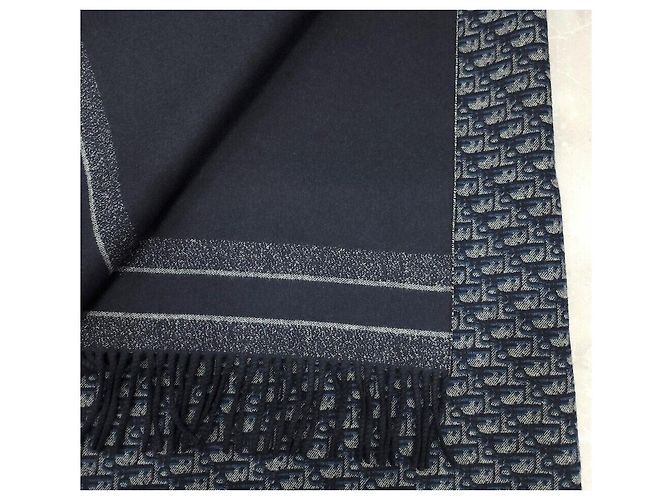 Dior Nuova Coperta in Cashmere Oblique Navy Blu - vista 5
