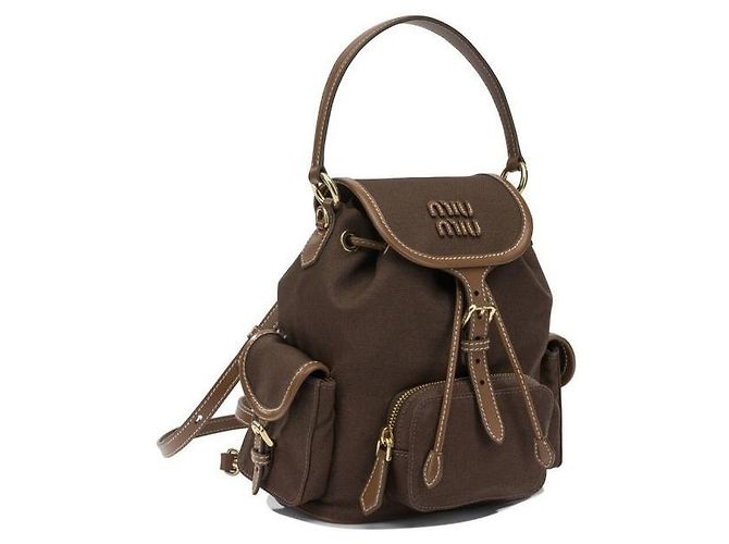 Miu Miu Canvas and Leather Medium Backpack - view 4
