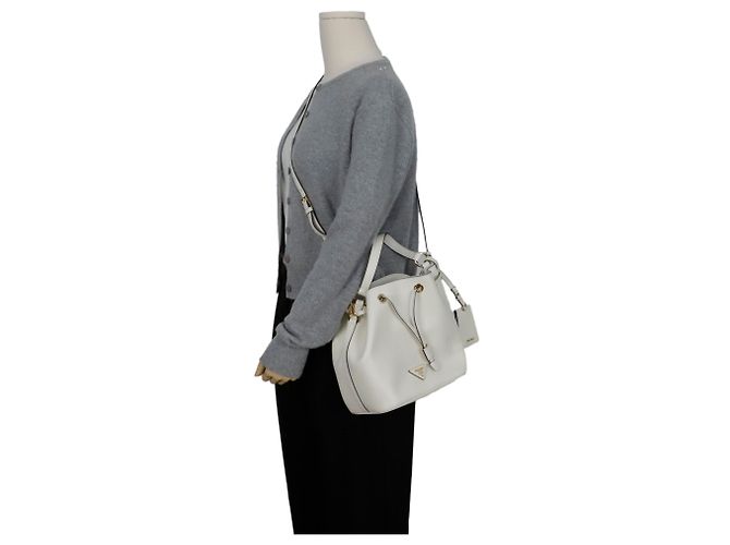 Prada Triangle Logo Bucket Tote Schultertasche Weiß - Ansicht 10