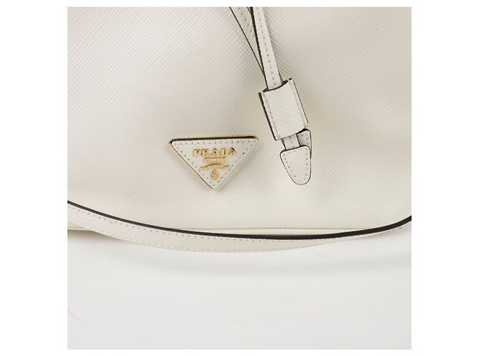 Prada Triangle Logo Bucket Tote Schultertasche Weiß - Ansicht 2