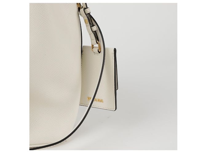 Prada Triangle Logo Bucket Tote Schultertasche Weiß - Ansicht 3
