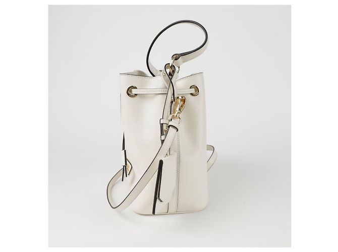 Prada Triangle Logo Bucket Tote Schultertasche Weiß - Ansicht 4