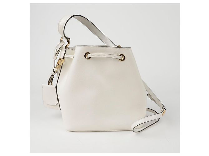 Prada Triangle Logo Bucket Tote Schultertasche Weiß - Ansicht 5