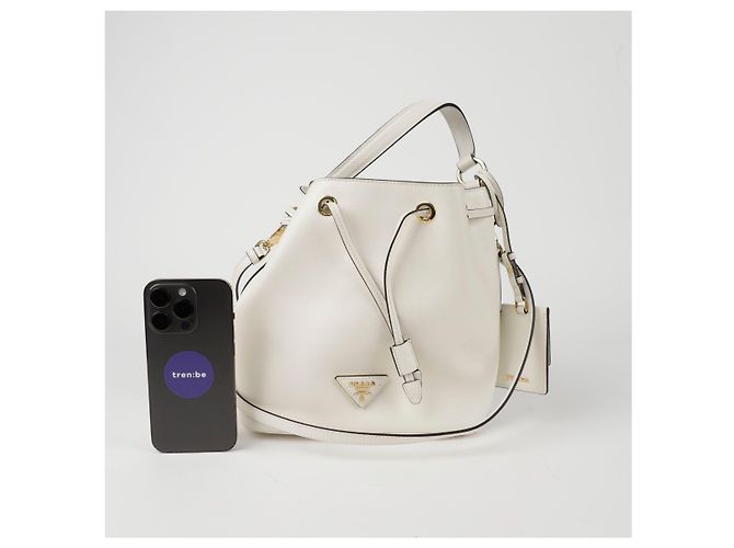 Prada Triangle Logo Bucket Tote Schultertasche Weiß - Ansicht 8