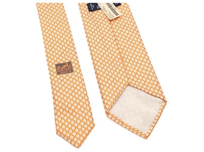 Hermès Cravatta in seta da uomo Orange Blanc Arancione - vista 5