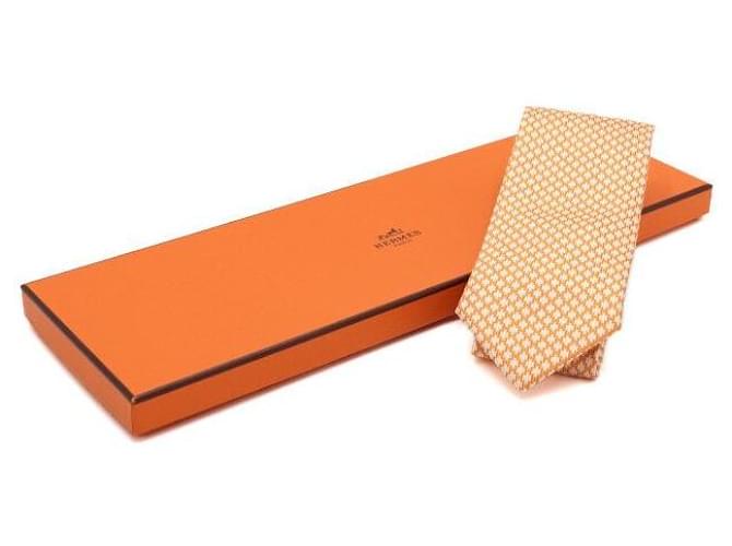 Hermès Cravatta in seta da uomo Orange Blanc Arancione - vista 8