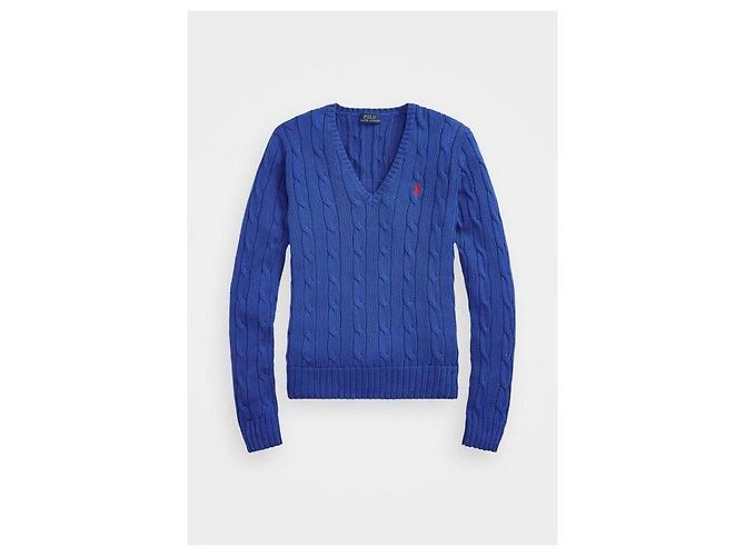 Ralph Lauren Bestickter Pima-Baumwollstrick mit V-Ausschnitt Blau - Ansicht 4