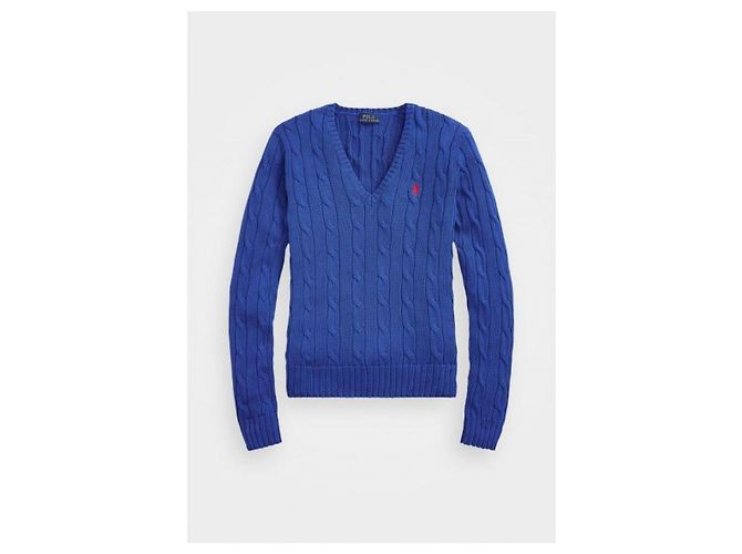 Ralph Lauren Bestickter Pima-Baumwollstrick mit V-Ausschnitt Blau - Ansicht 5
