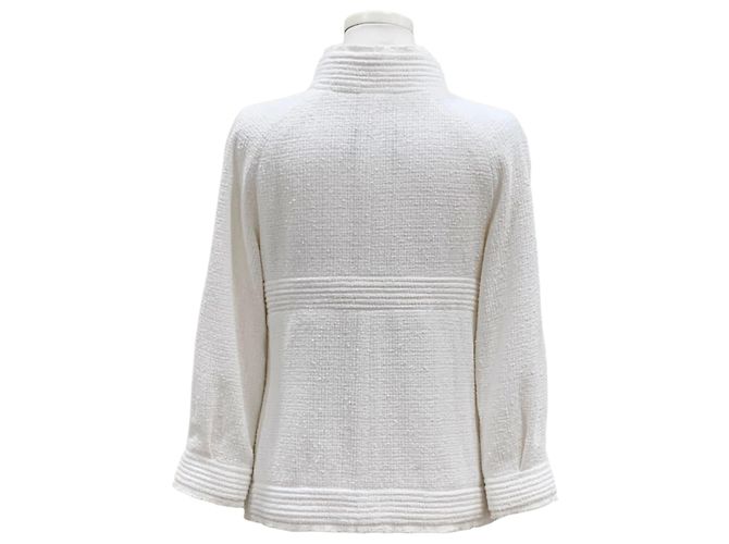 Chanel Chaqueta de Tweed con Botones Logo CC Blanco - vista 3