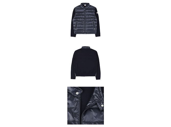 Moncler Men's High Neck Knit Mix Padded Zip Jacket Blue - view 3