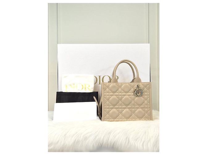 Dior Borsa Book Tote Small Cannage Powder Beige Marrone - vista 5