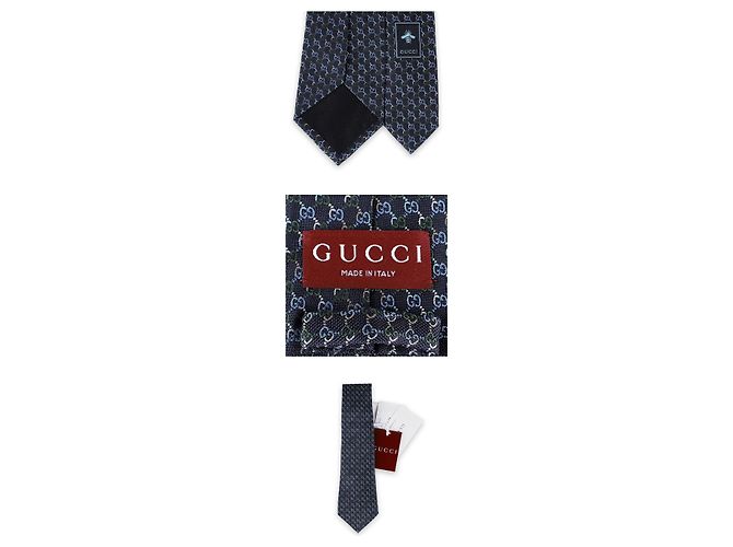 Gucci Cravatta in seta da uomo con logo GG Jacquard (Dark Blue) - vista 5