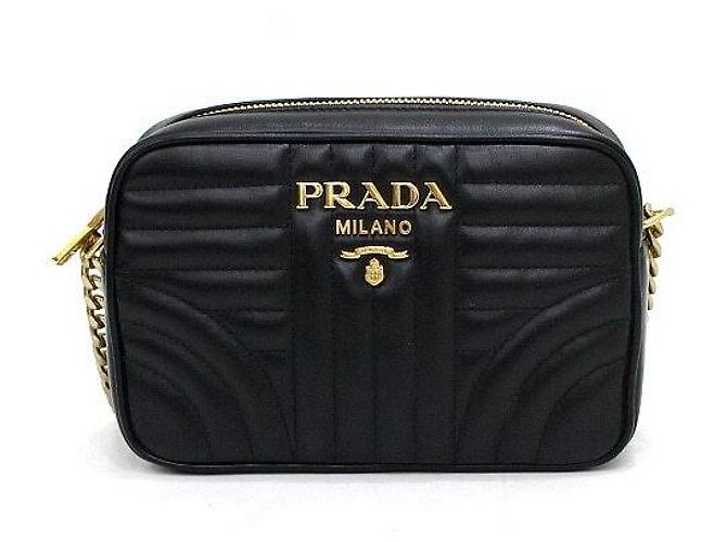Prada Mini bolso bandolera Diagram de piel negra con logotipo Negro - vista 2