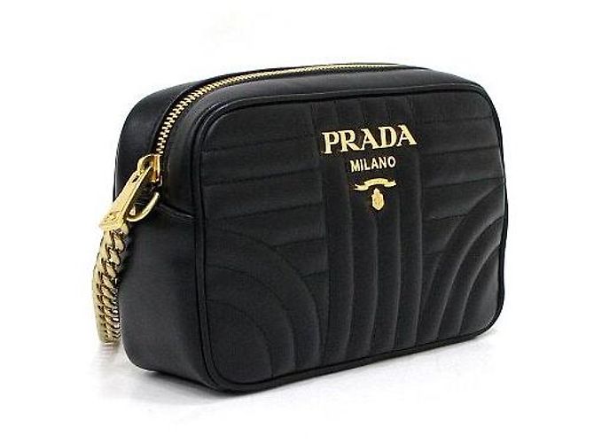 Prada Mini bolso bandolera Diagram de piel negra con logotipo Negro - vista 4