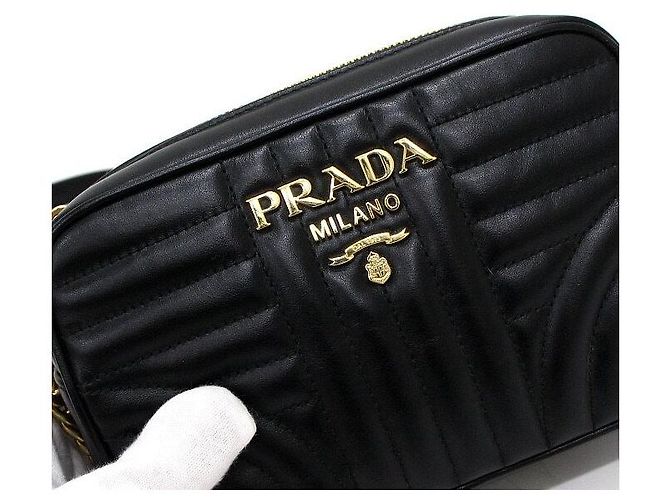 Prada Mini bolso bandolera Diagram de piel negra con logotipo Negro - vista 8