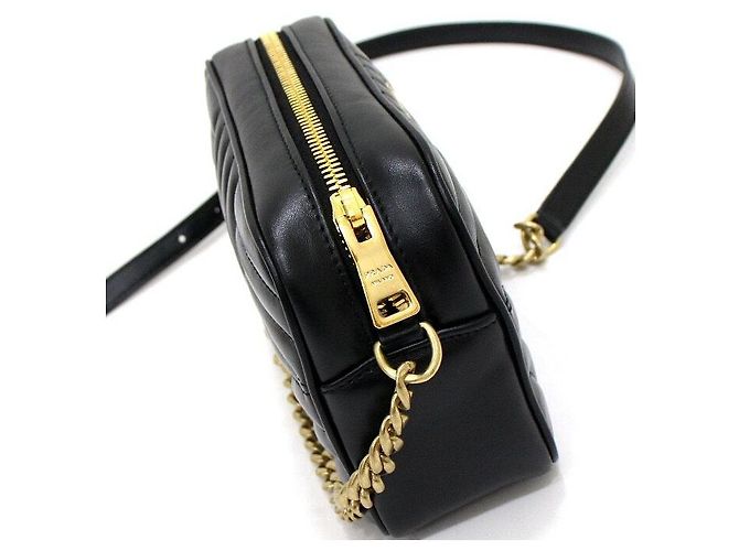 Prada Mini bolso bandolera Diagram de piel negra con logotipo Negro - vista 9