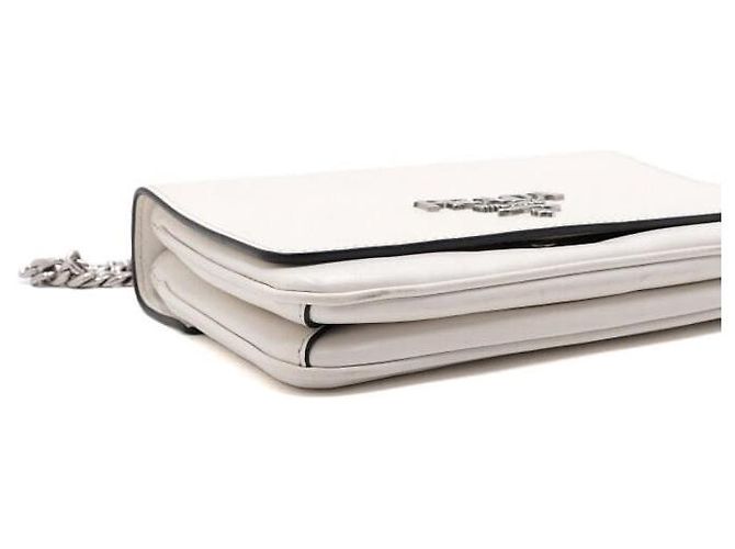 Prada Borsa a tracolla e crossbody in vitello Saffiano morbido bianco con logo argento e catena - vista 9