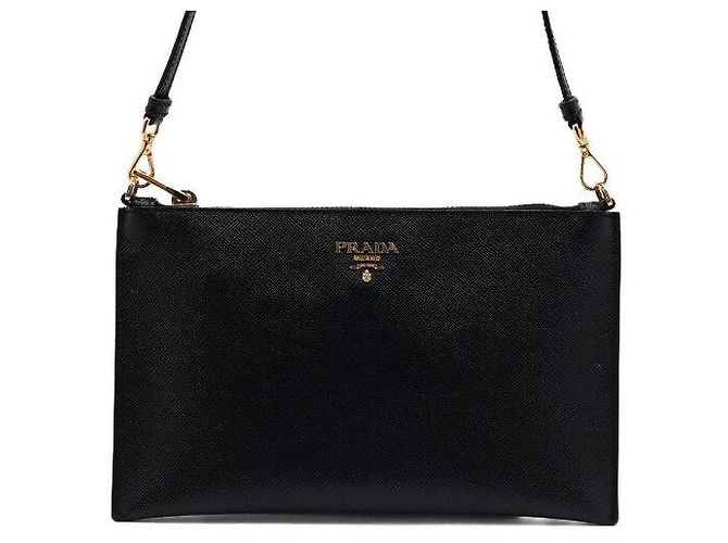 Prada Borsa a tracolla pouch Logo in Saffiano Nero - vista 2