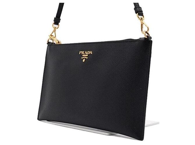 Prada Borsa a tracolla pouch Logo in Saffiano Nero - vista 3