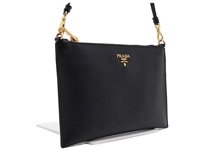 Prada Borsa a tracolla pouch Logo in Saffiano Nero - vista 4