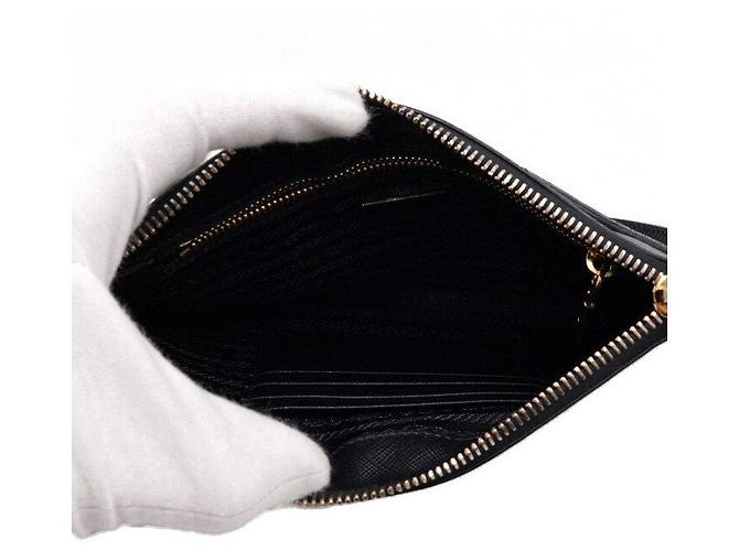 Prada Borsa a tracolla pouch Logo in Saffiano Nero - vista 6