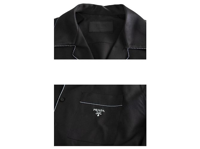 Prada Camicia a maniche lunghe in seta con dettagli di cucitura Nero - vista 3