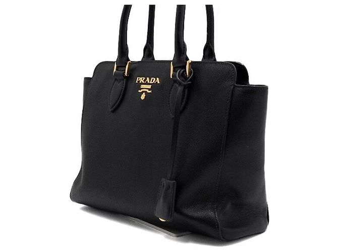 Prada Mala Tote e Mala de Ombro com Alça de Mão em Saffiano Preto e Logótipo Dourado - vista 2