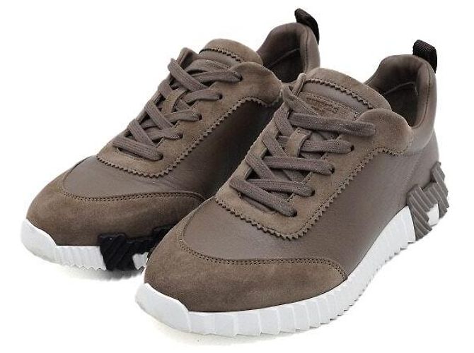 Hermès Baskets Bouncing en cuir et daim Marron - vue 3