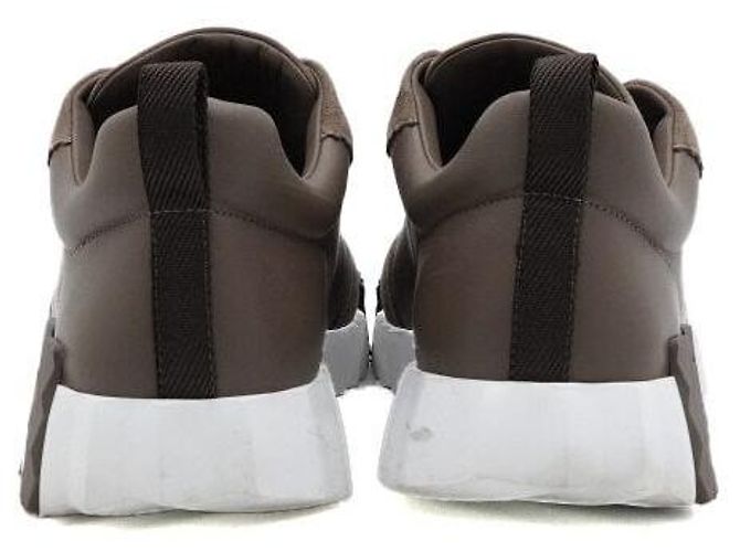 Hermès Baskets Bouncing en cuir et daim Marron - vue 6