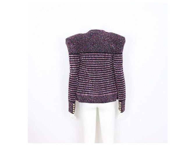 Balmain Giacca da donna in viscosa a righe con patch sulle spalle e bottoni - vista 4