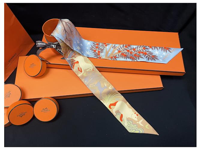 Twilly in seta Hermès Arancione - vista 3