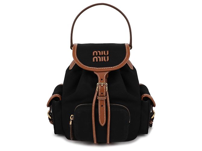 Miu Miu Leinwand-Leder-Rucksack Schwarz - Ansicht 3