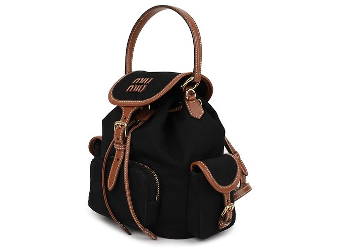 Miu Miu Leinwand-Leder-Rucksack Schwarz - Ansicht 4