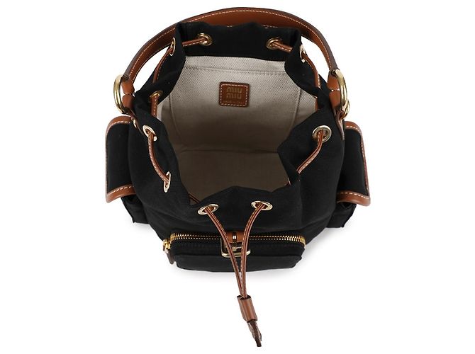 Miu Miu Leinwand-Leder-Rucksack Schwarz - Ansicht 7
