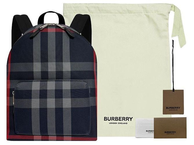Burberry House Check Jeff Canvas Backpack Navy Black - view 15
