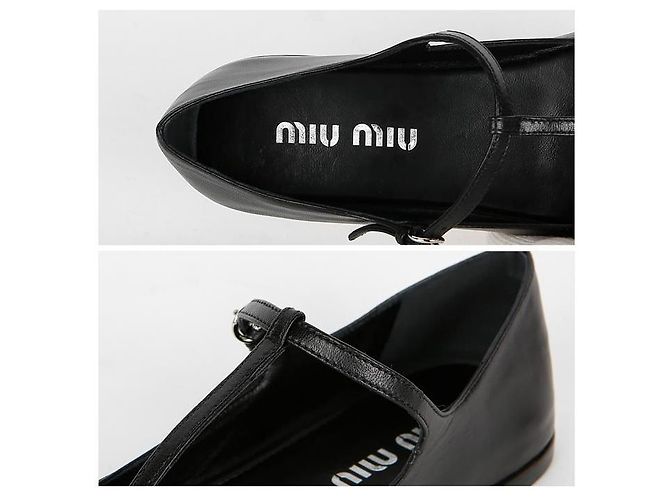 Miu Miu Leder-Ballerinas Schwarz - Ansicht 11