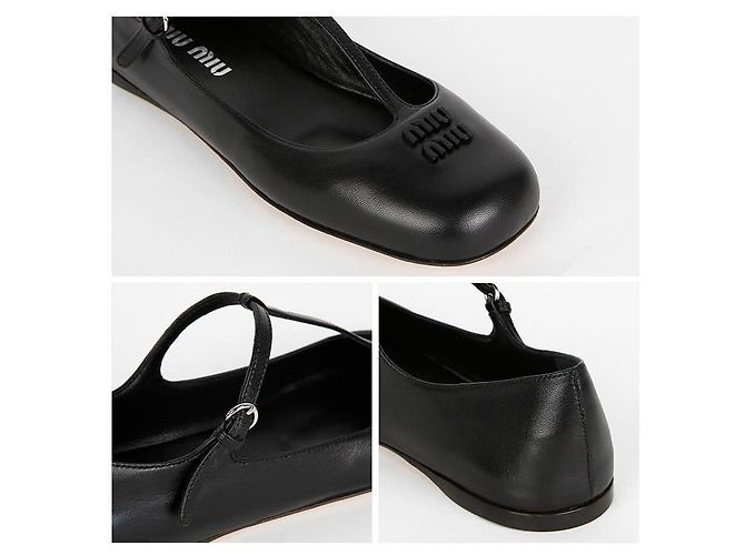 Miu Miu Leder-Ballerinas Schwarz - Ansicht 12