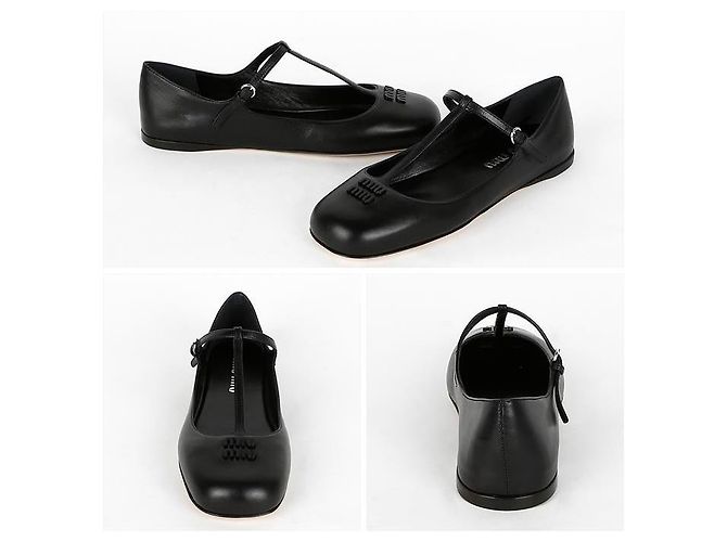 Miu Miu Leder-Ballerinas Schwarz - Ansicht 2