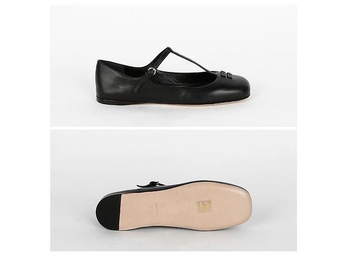 Miu Miu Leder-Ballerinas Schwarz - Ansicht 3